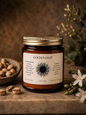 Glass amber jar candle with a gold tin lid