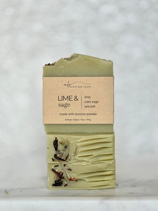 Bar of soap with a label on a textured white background