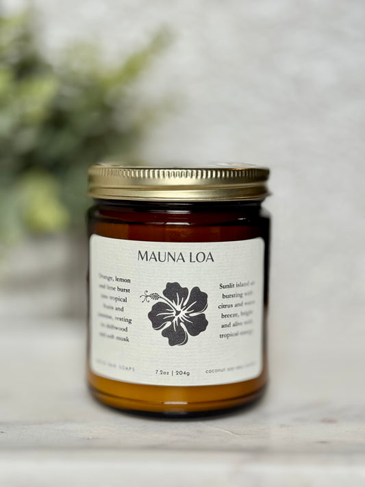Jar of Mauna Loa with a label on a light background