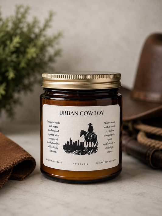 Glass amber jar candle with a gold lid
